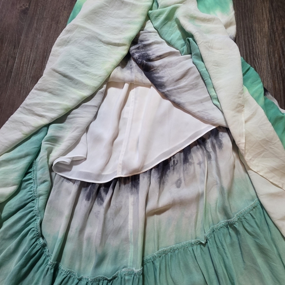 A.L.C. 100% Silk Boho Maxi Skirt  Tie Dye Ombre Tiered Flowy Lined Womens Sz 2 - Picture 3 of 12